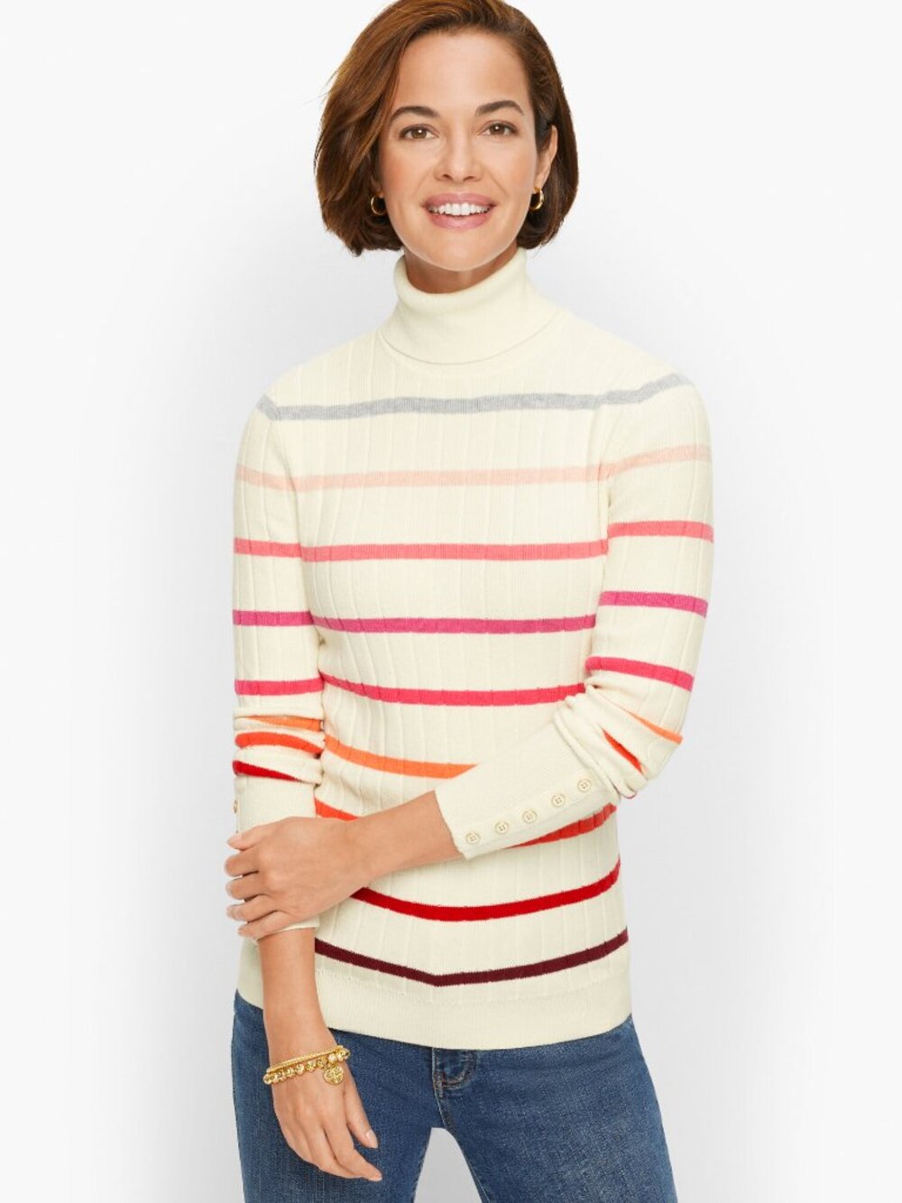 TALBOTS BUTTON CUFF STRIPE TURTLENECK SWEATER Size 3X NWT